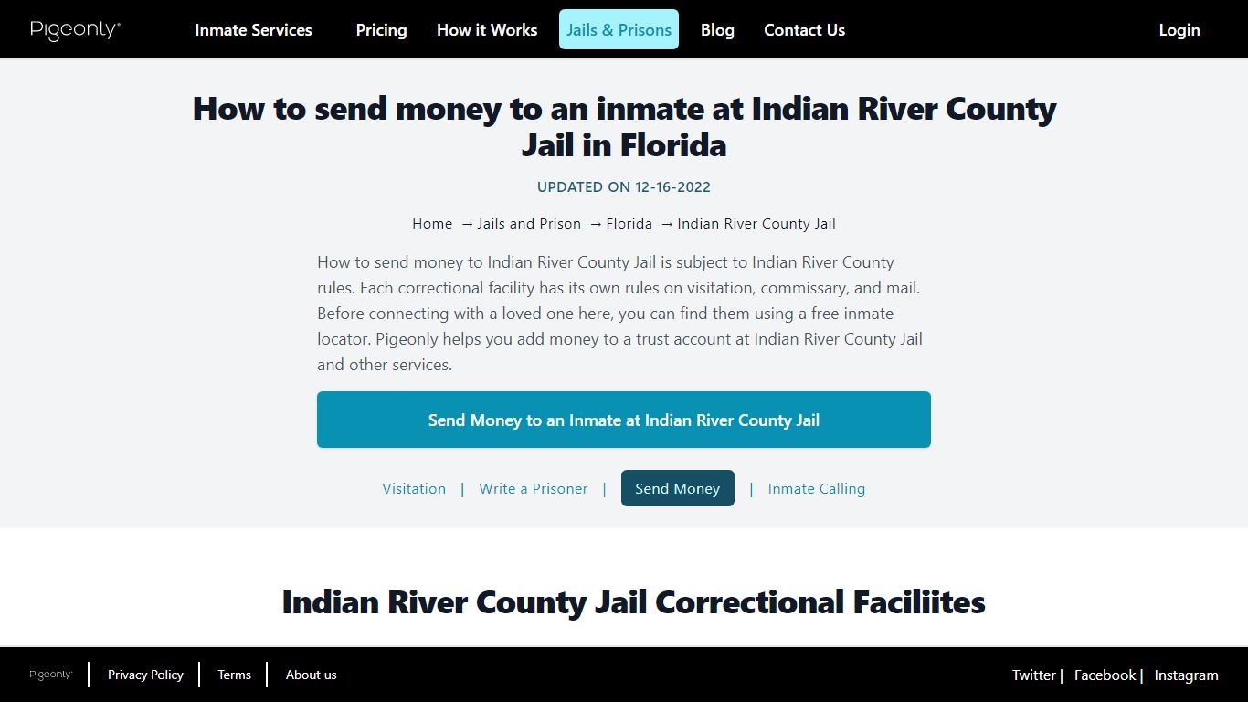 Send Money to Inmate Indian River County Jail, Florida - Pigeonly